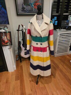 Hudson Bay Canada Capote style Multicolor Striped Double-Breasted Pea Coat